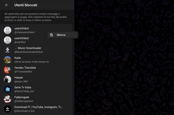 Togliere blocco utente Telegram Web