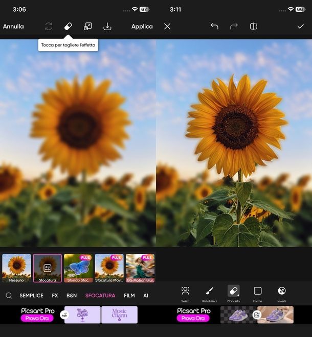 PicsArt sfocare foto
