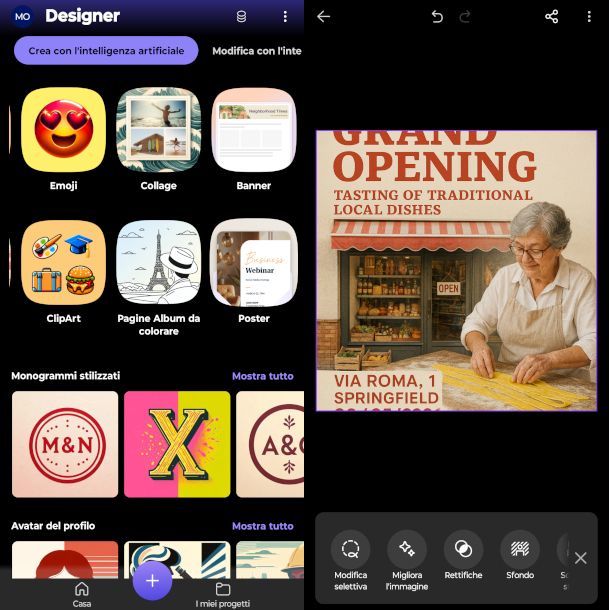 schermate app Microsoft Designer