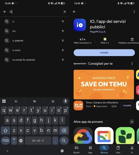 Scaricare app IO Android