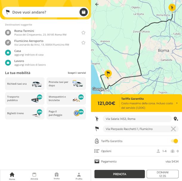 schermate app WeTaxi