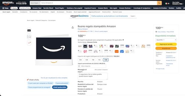 Regalare un buono Amazon da stampare