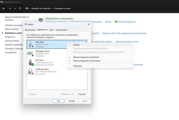 Riattivare microfono su Windows