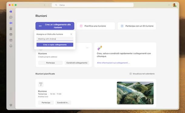 Creare riunione su Teams con link