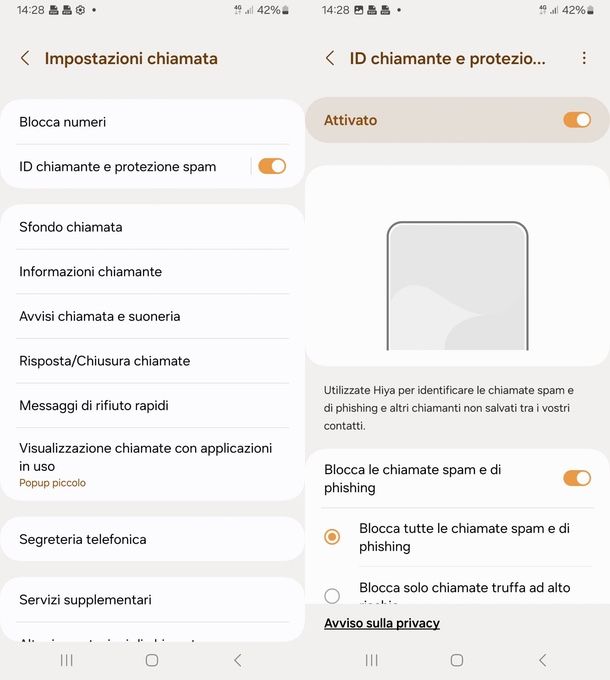 blocco Samsung spam
