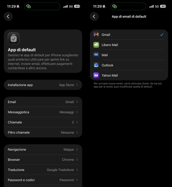 Cambiare programma predefinito iOS