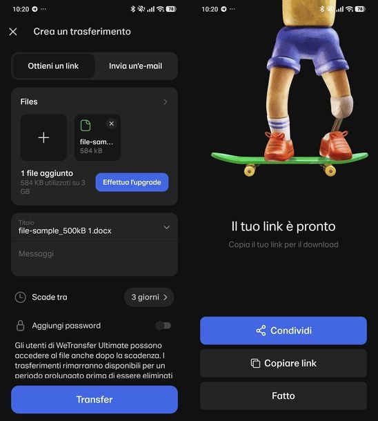 Come funziona WeTransfer Android