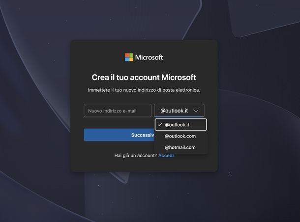 Creare indirizzo email gratis Outlook