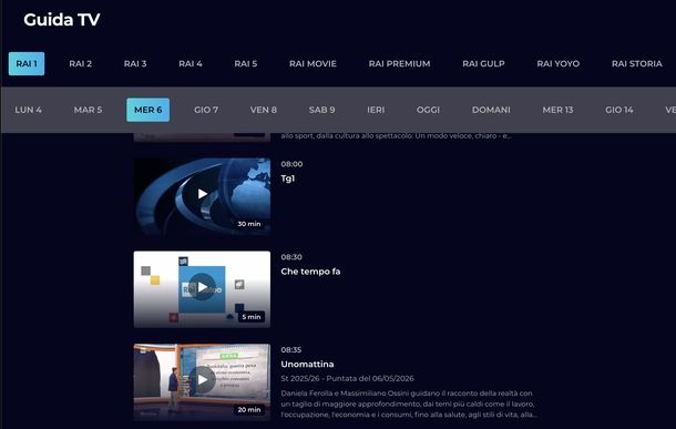 Vedere programma perso in TV RaiPlay