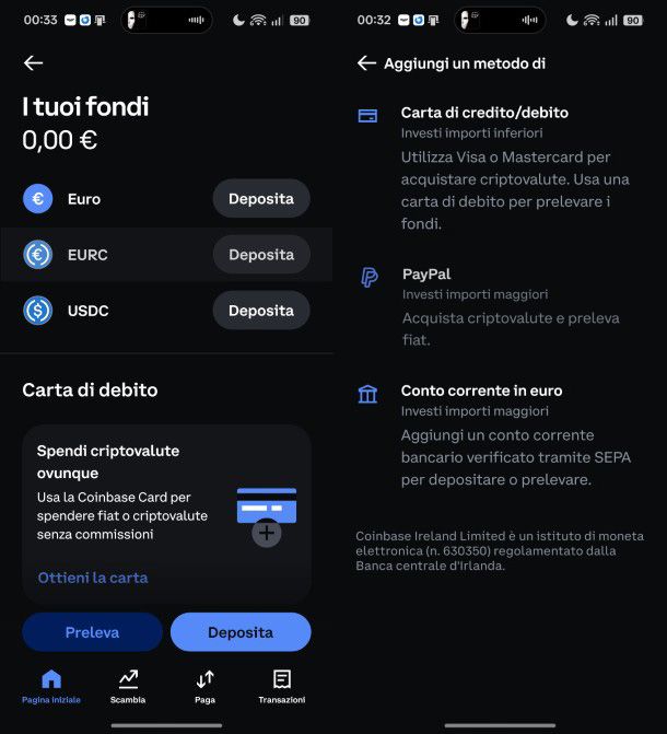 Prelievo Coinbase