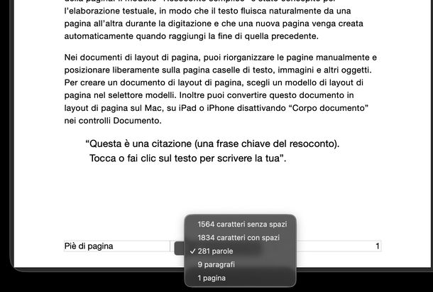 Contare caratteri Pages macOS