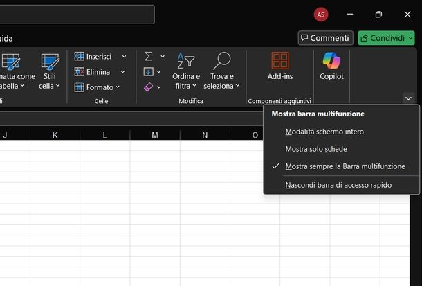 Visualizzare barra degli strumenti Excel