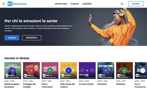 Accedere a RaiPlay Sound Web