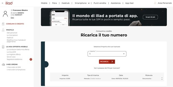 Come ricaricare iliad online