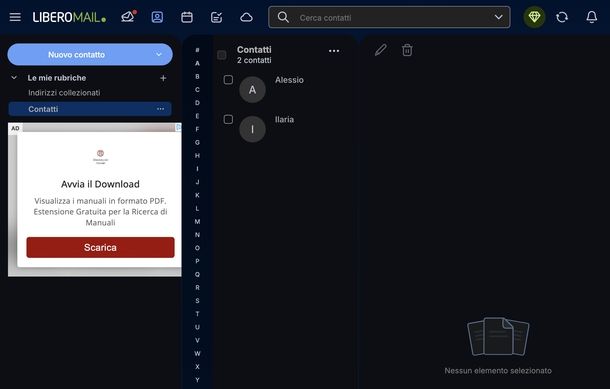 Eliminare contatto dalla rubrica Libero Mail Web