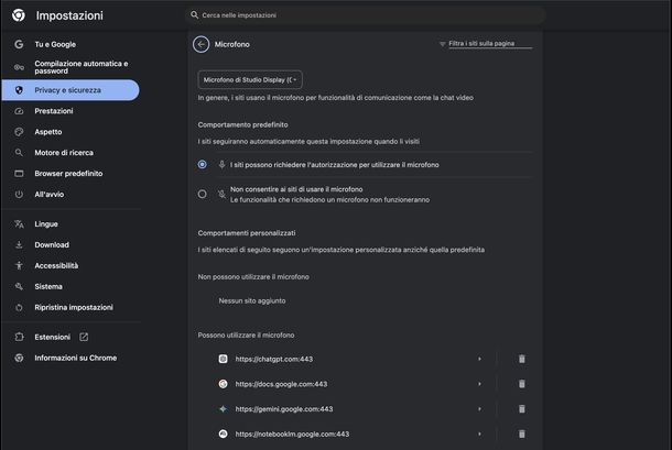 Riattivare microfono su Chrome PC