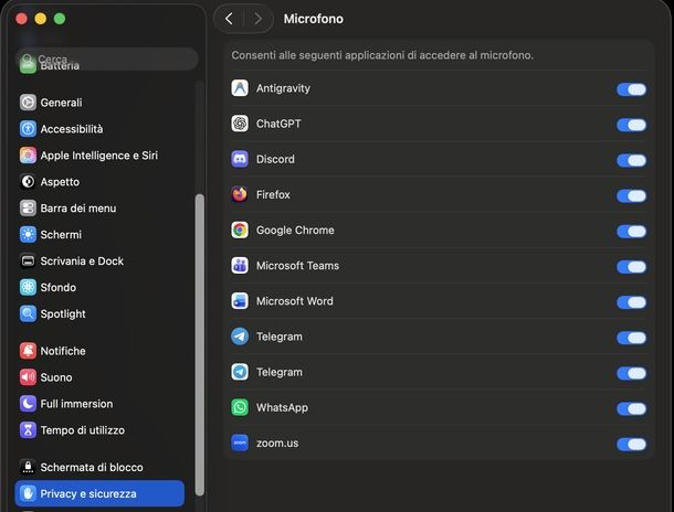 Riattivare microfono su macOS