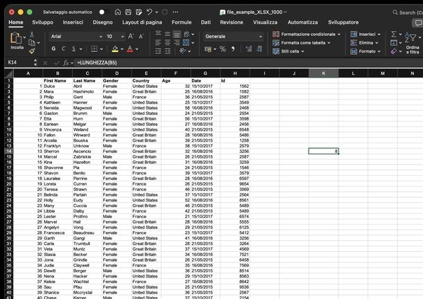 Contare caratteri Excel macOS