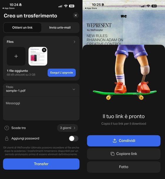 Come funziona WeTransfer iOS