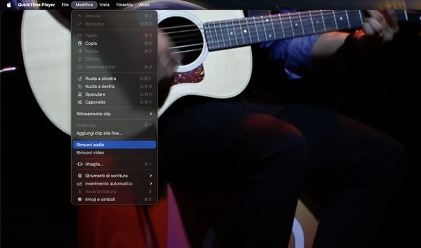 Togliere audio da video QuickTime Player macOS