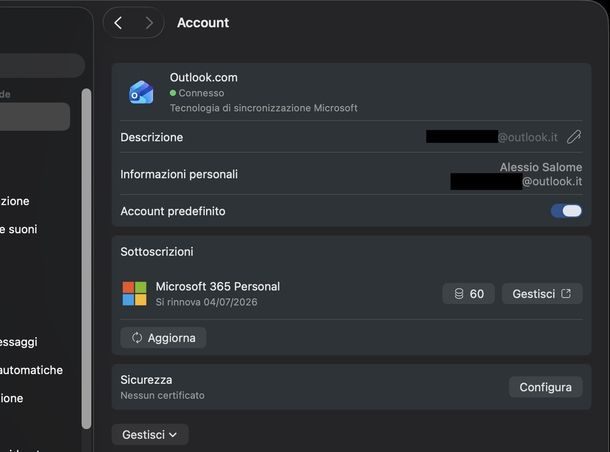 Gestire account Outlook macOS