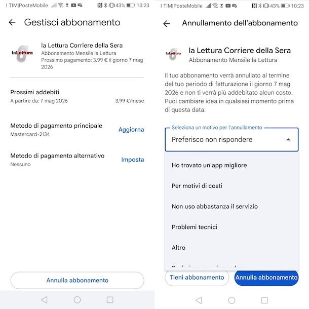 Disattivare abbonamenti Google Play