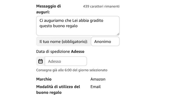 Regalare un buono Amazon anonimo
