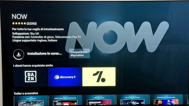 Installare NOW su Amazon Fire TV Stick