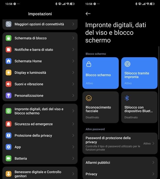 Impostare blocco schermo su Android
