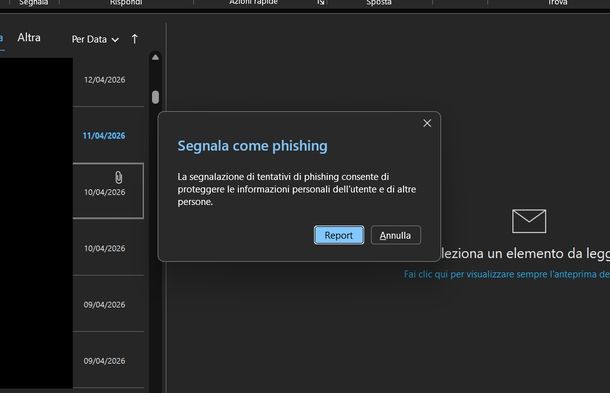 Segnalare mail sospetta Outlook