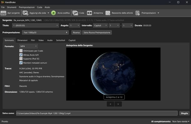 Ridurre dimensioni di file video