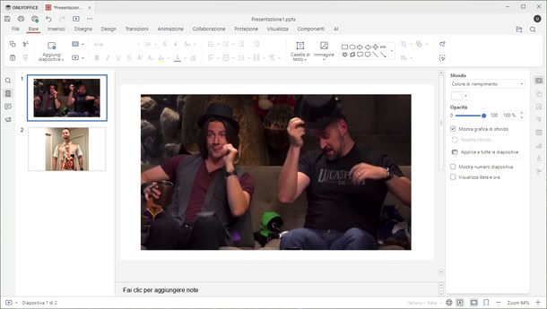Interfaccia di ONLYOFFICE Presentazioni