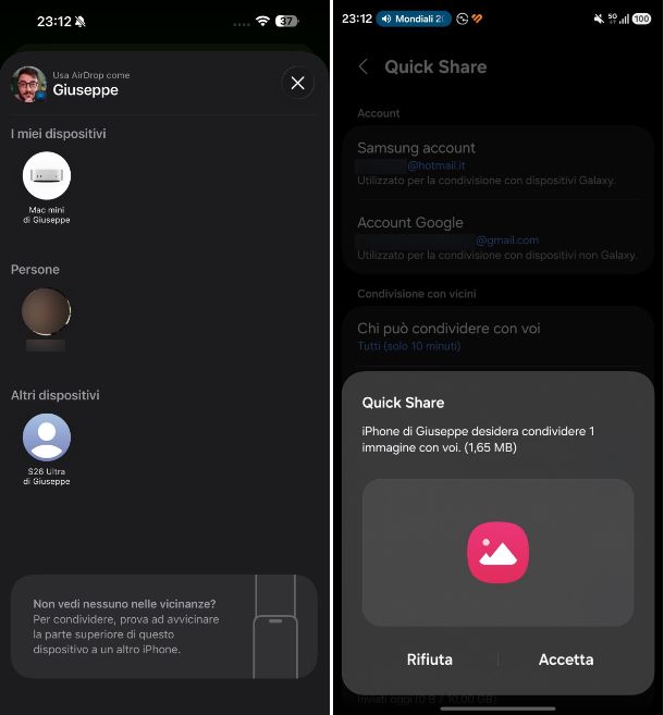 AirDrop e QuickShare