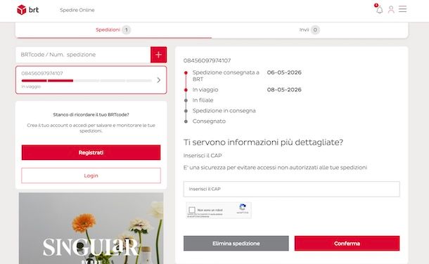 Tracciare spedizione BRT