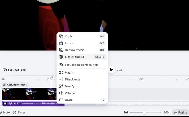 Togliere audio da video Canva Web