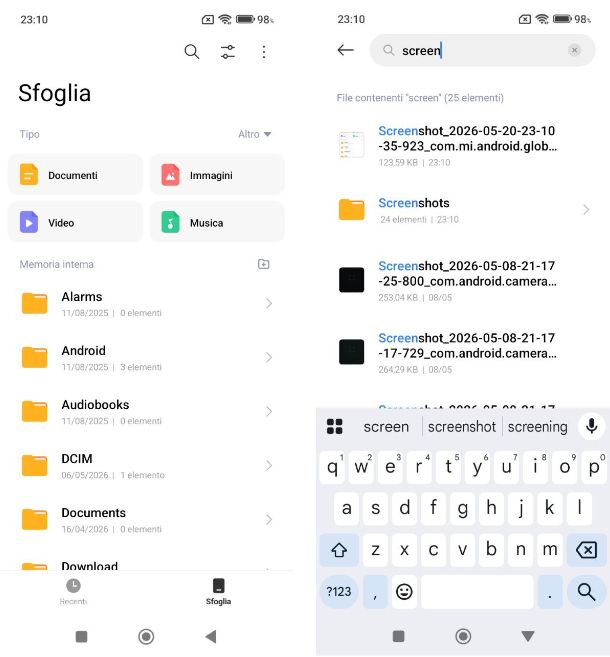 Cercare un file su Xiaomi