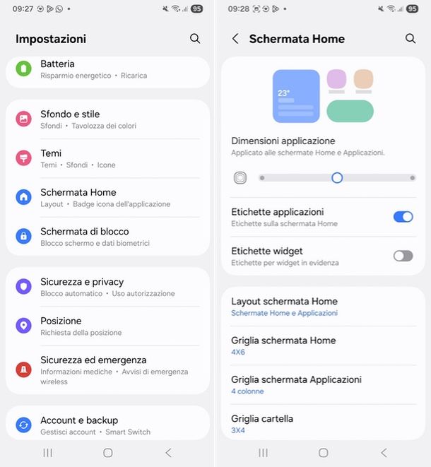 cambiare dimensione icone Samsung