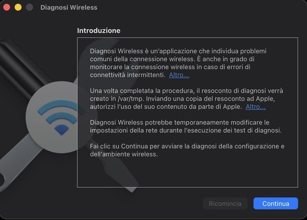 Diagnosi wireless macOS