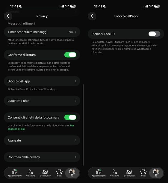Togliere blocco app WhatsApp iPhone