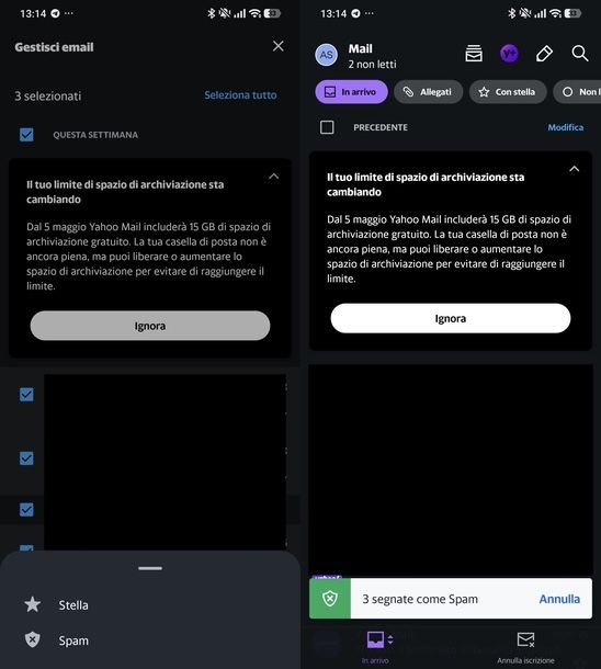 Segnalare mail sospetta Yahoo Android