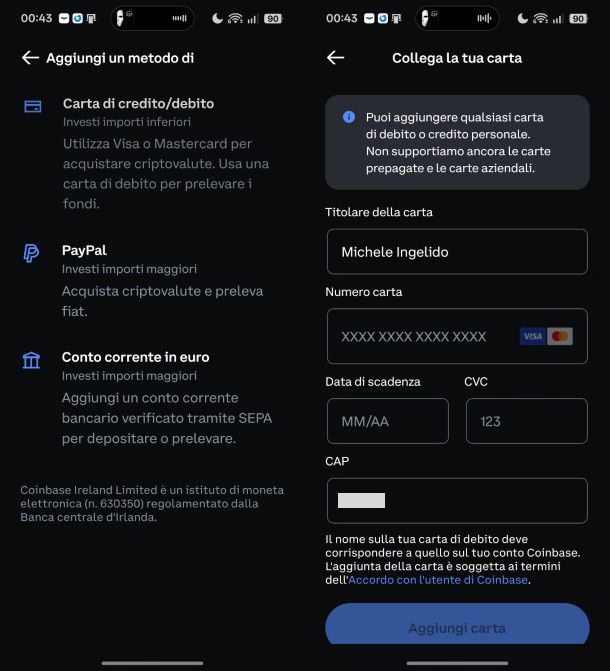Prelievo Coinbase