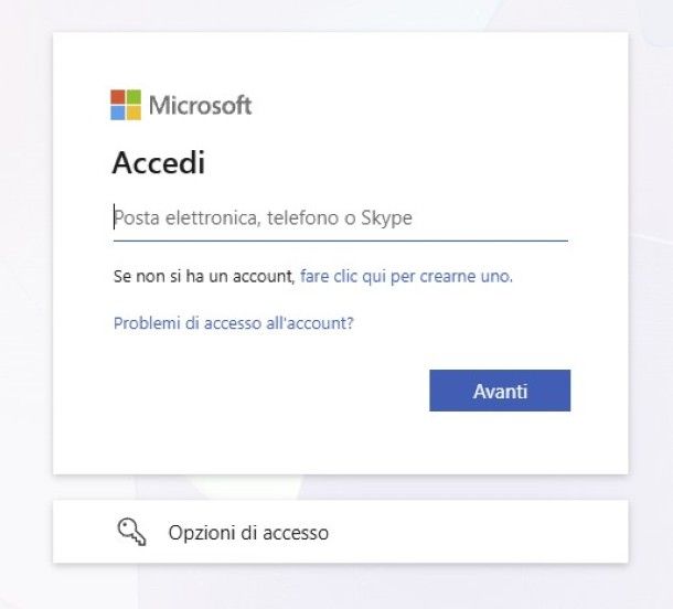 Accesso account Microsoft