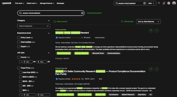 annunci assistente virtuale Amazon su UpWork
