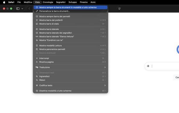 Visualizzare barra degli strumenti Safari macOS