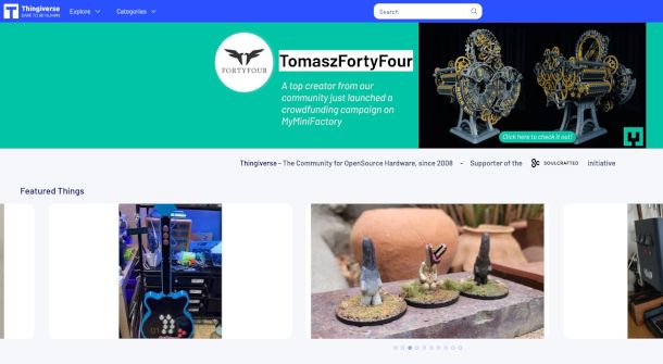 schermata sito Thingiverse