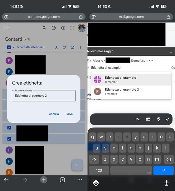 Inviare email a pi&ugrave; destinatari con Gmail etichette iOS