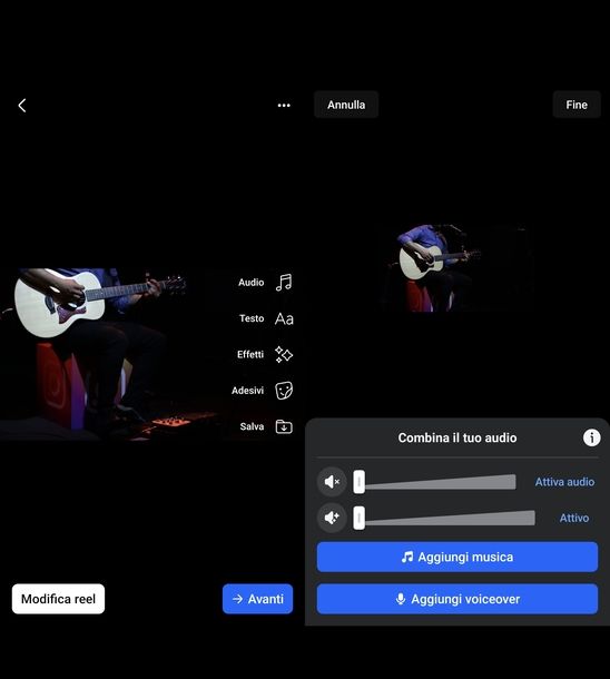 Togliere audio da video Reels Facebook