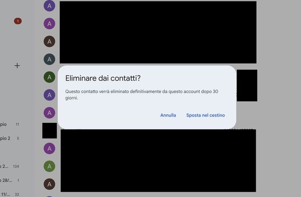 Eliminare contatto dalla rubrica Contatti Google