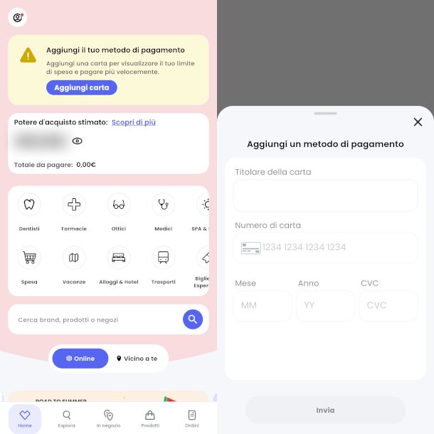 aggiunta metodo di pagamento su app Scalapay