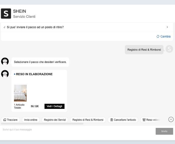 Richiedere reso su SHEIN